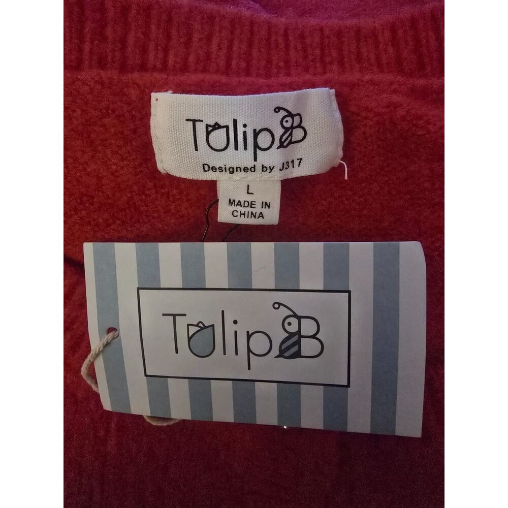 Tulip B Red Cropped Button Front Cardigan Sweater Pockets Size L NWT - Picture 4 of 6